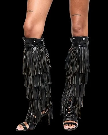 Mid Calf Tassel Boots With Side Zipper Peep Toe for Women