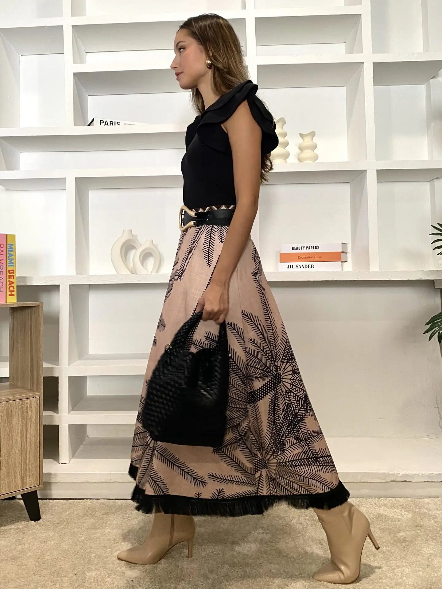 Vintage Plant Printed Hem Tassel Skirts For Women 2025 Spring Autumn New A-line Holiday Party Skirt Fashion All-match Vestidos