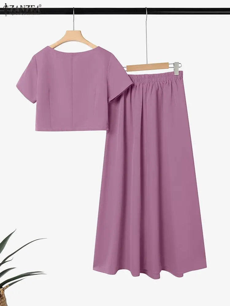Boatneck Crop Top and Pleated Skirt Set