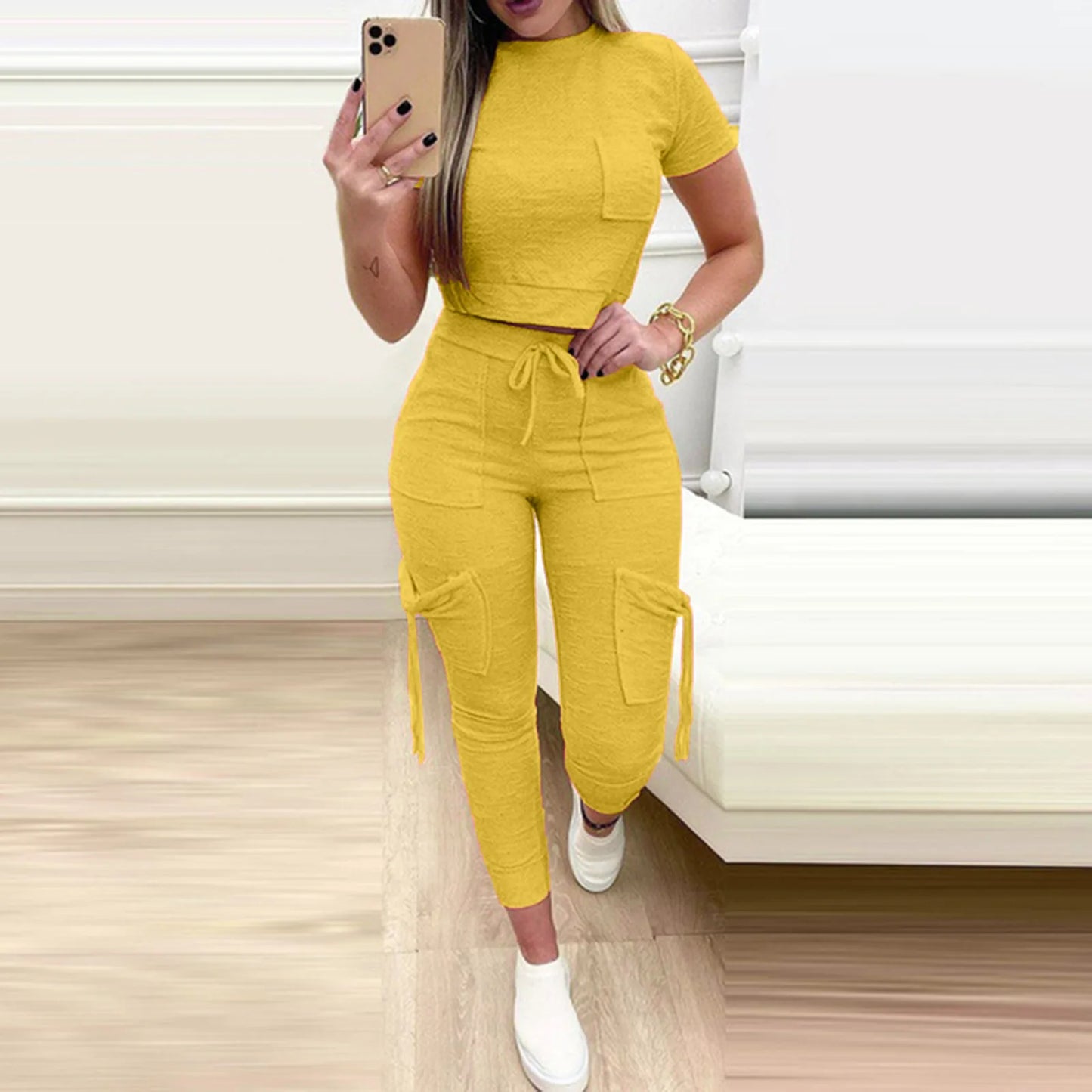 Cropped Tee and Long Pants Two Piece Set for Women