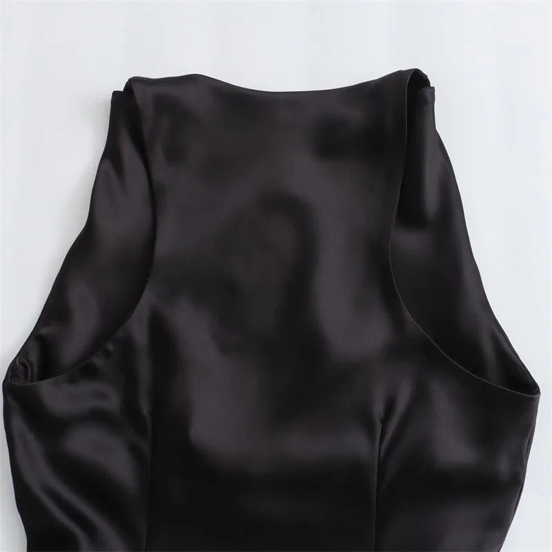 Summer Women's Satin Long Dresses Fashion Sleeveless Elegant Evening Party Dresses