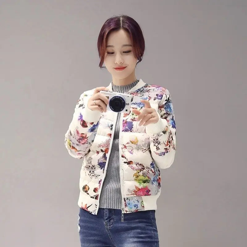 2026 Autumn Winter Women's New Cotton Jacket  Fashionable Slim Coat Baseball Cotton Jacket Printed