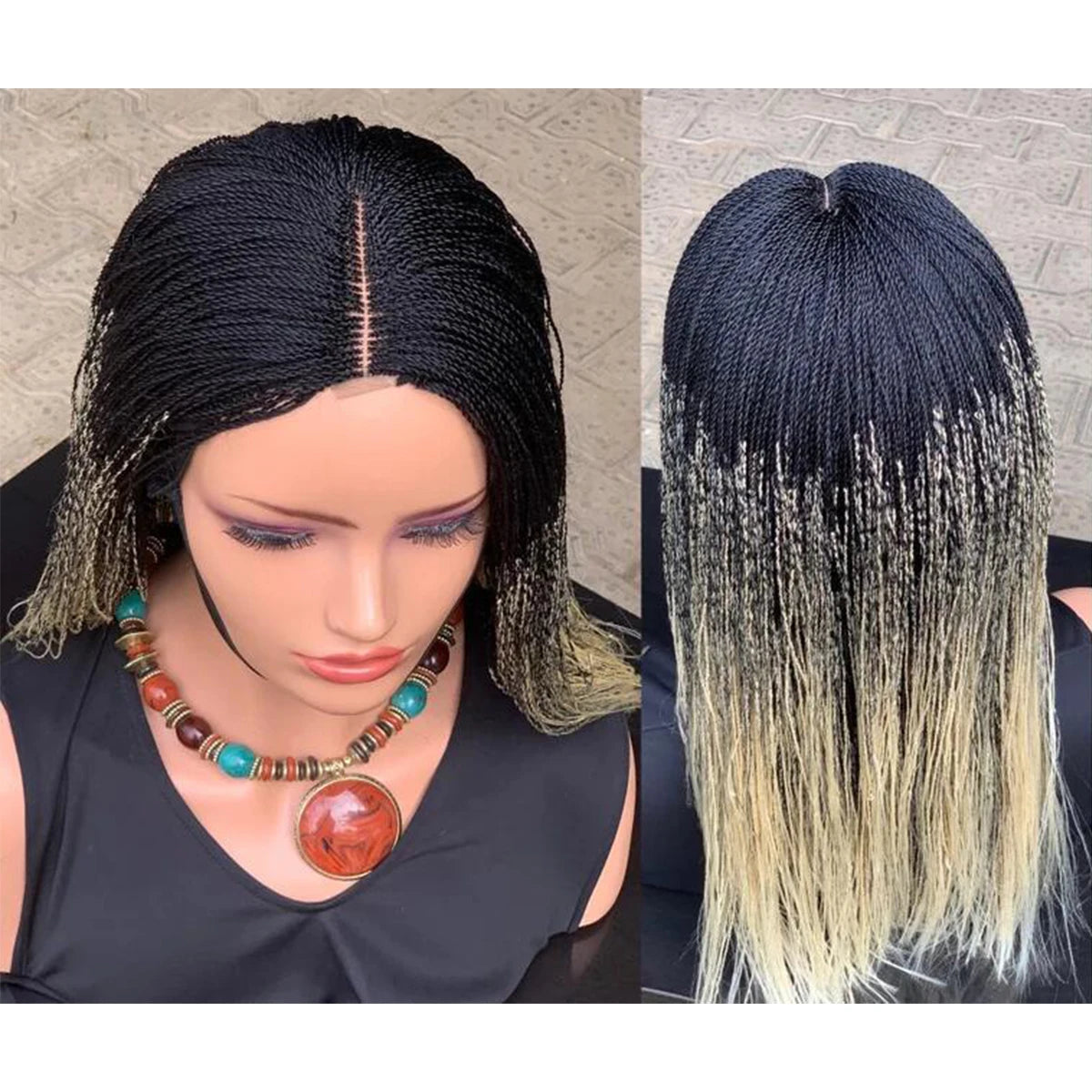 Senegalese Micro Twist Braided Wig Short Feather Bob Style for Black Women Million Braids Light Passion Twist Lace Front Wig