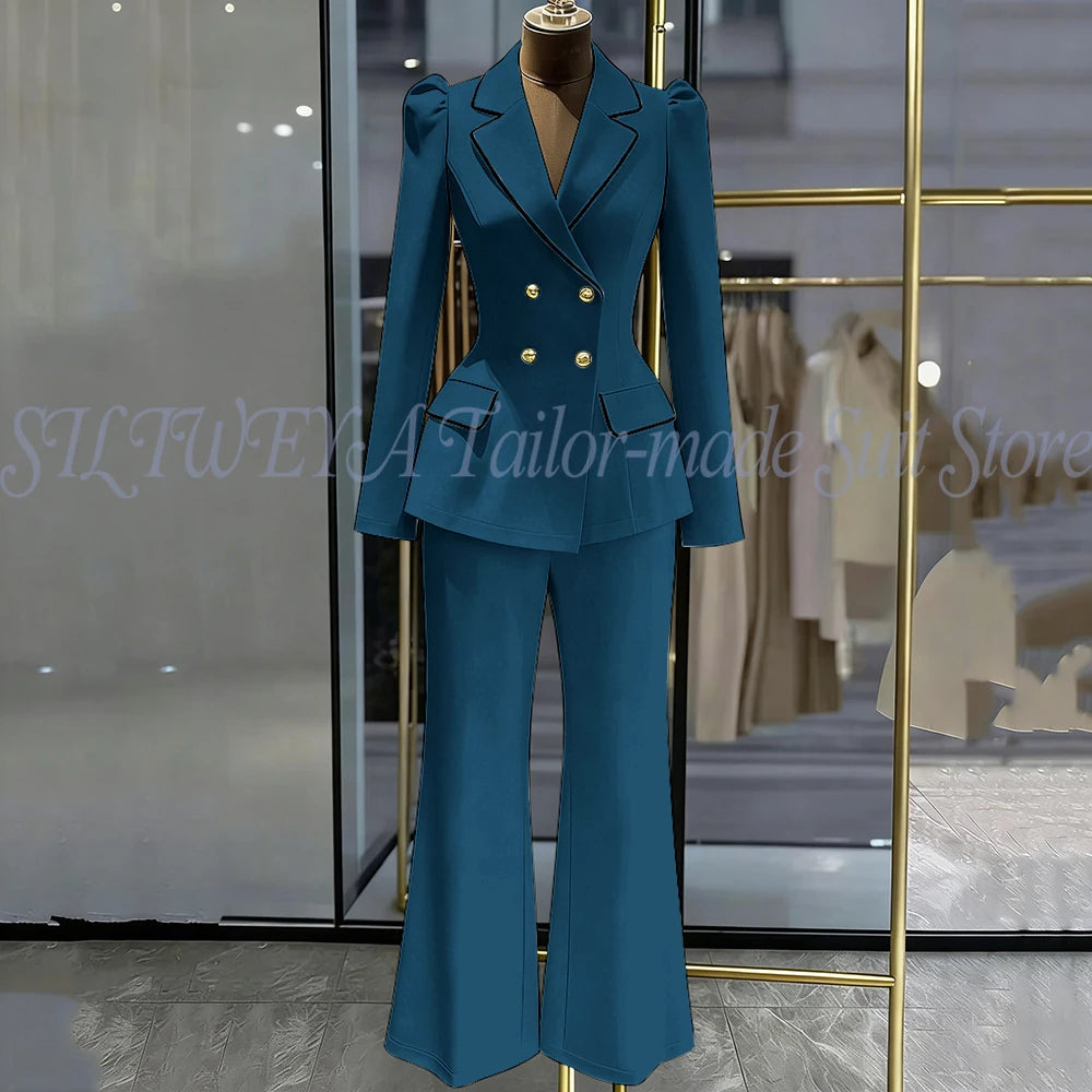 Double Breasted Blazer Set With Side Pockets For Women