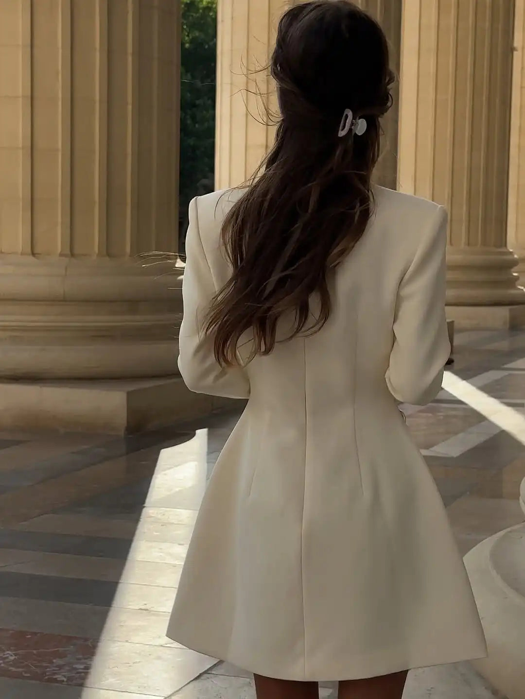 Elegant Stand Collar Mini Dress Women Casual Single Breasted Full Sleeve Cinched-waist Short Dresses Lady Evening Dinner Gowns