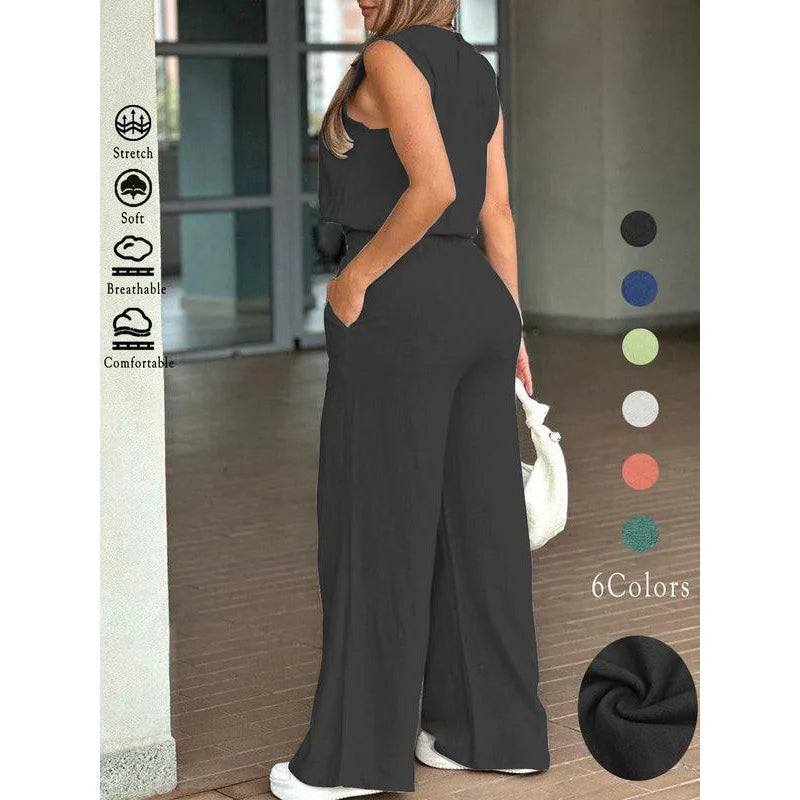 Casual Summer Sleeveless Wide-Leg Two-Piece Set for Women