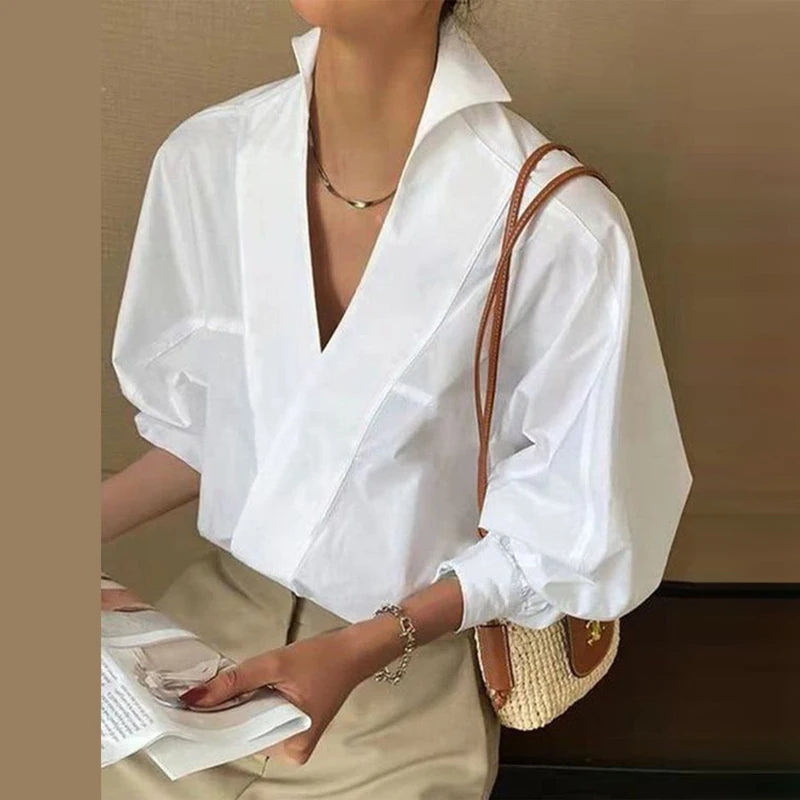 ZANZEA Fashion Lapel V Neck Shirt Women Puff 3/4 Sleeve Blouse Office Casual Loose Solid Color Tops 2024 Summer Street Tunics