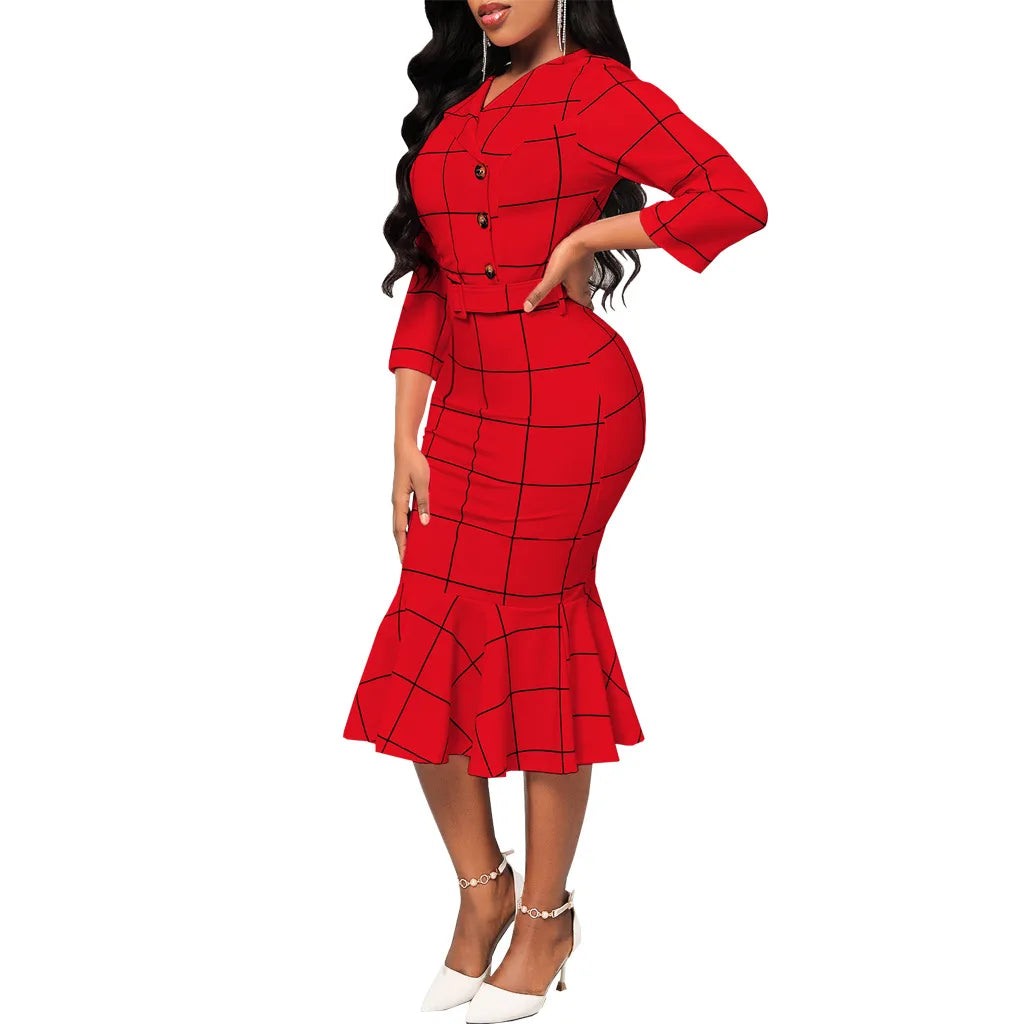 Sexy fashion solid color seven-quarter sleeve small V-neck women's dress SMR12189