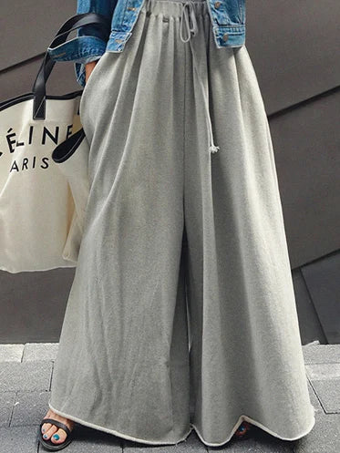Beautyblue Gray Wide Leg Pants Black Bottoms for Women Casual Loose Pocket Korean Harajuku Streetwear Female Outdoor Sweatpants