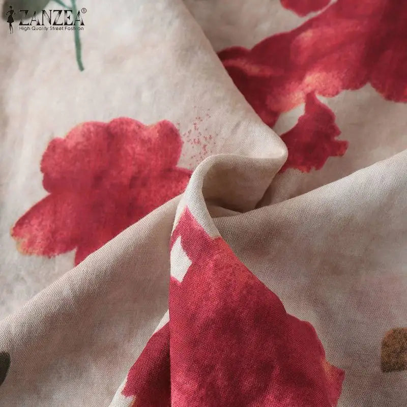 2024 Autumn 3/4 Puff Sleeve Tees ZANZEA Women Round Neck Tops Vintage Ethnic Style T Shirt Holiday Floral Printed Smock Blouse