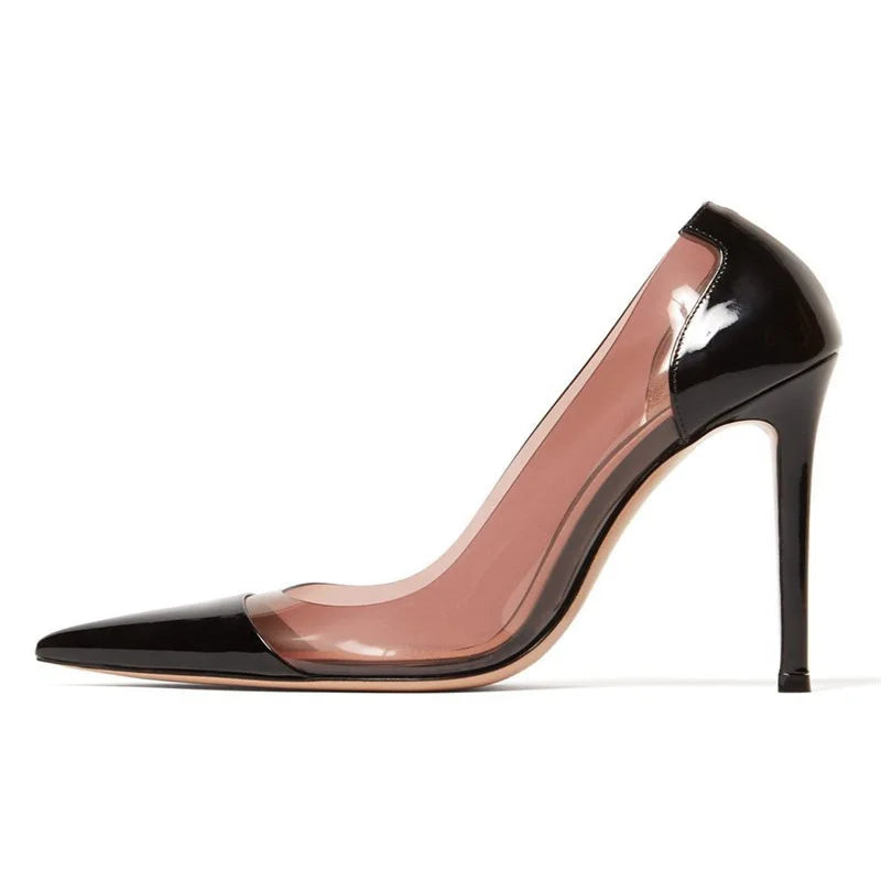 Transparent PVC Pointy Toe Thin High Heels Evening Fashion Pumps for Women