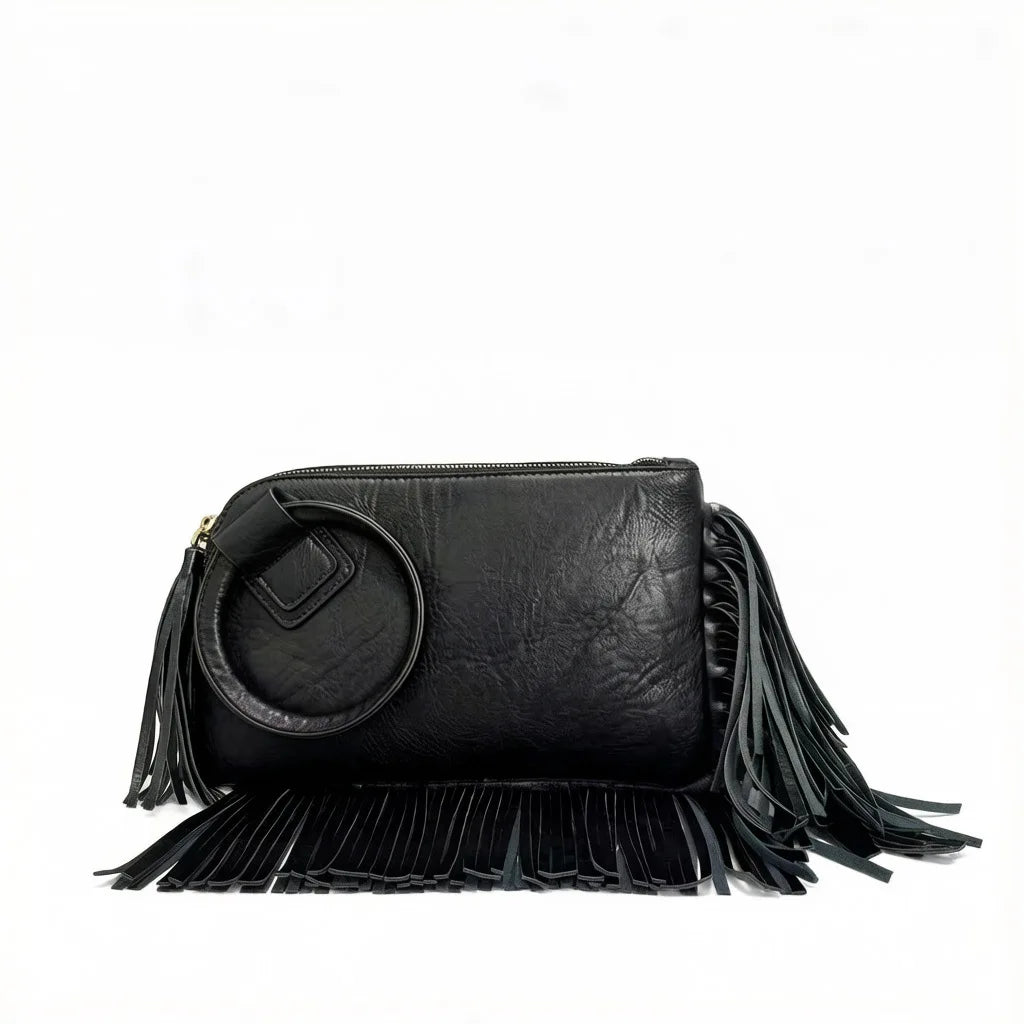 Vintage Tassel Fringe Zipper Clutch Handbag for Women