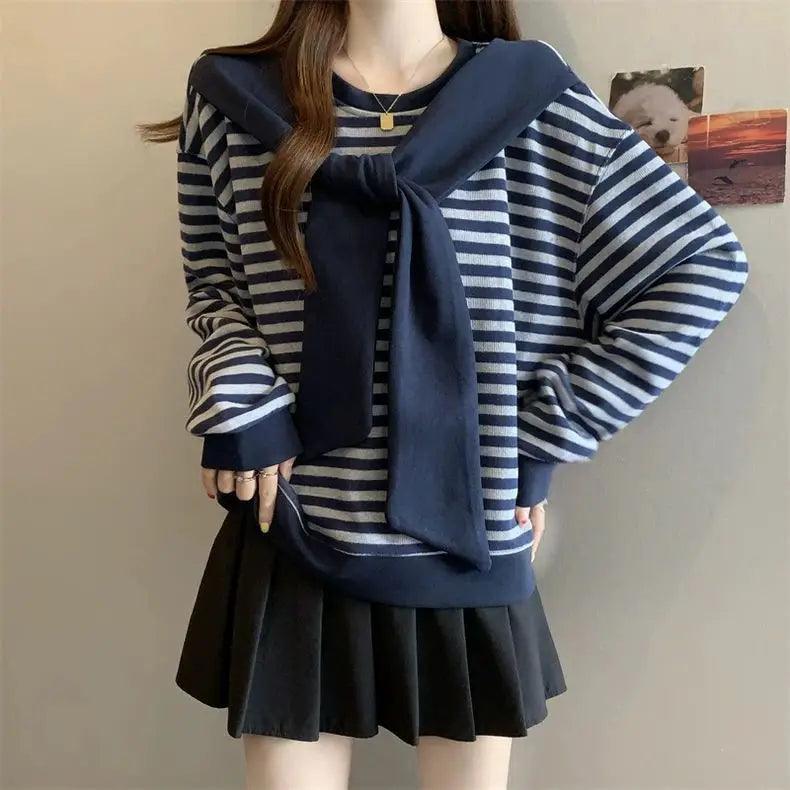Plus Size Preppy O Neck Long Sleeve Bow Sweatshirt For Women