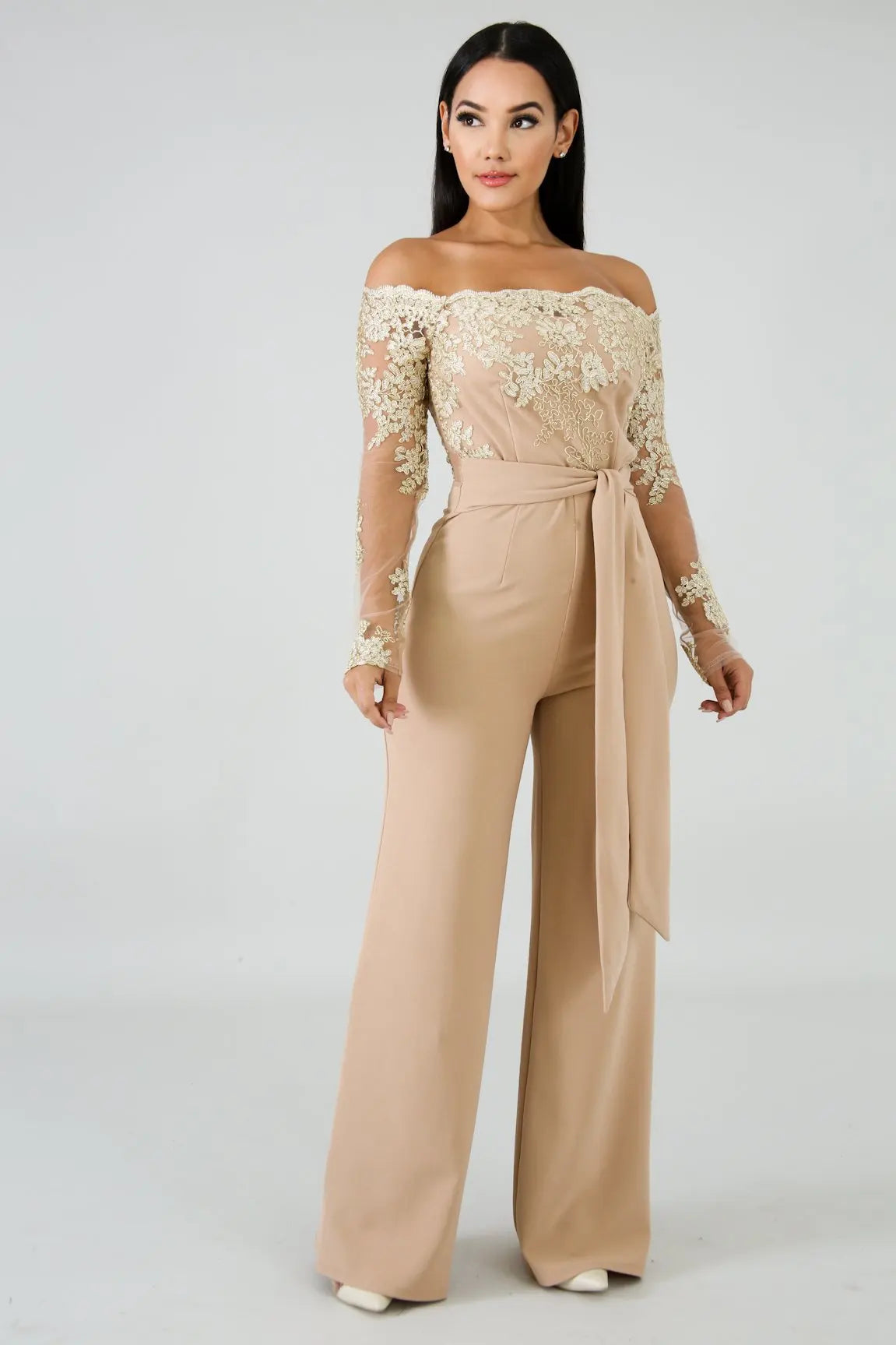 Elegant Lace Stitching Wide Leg Jumpsuit for Women