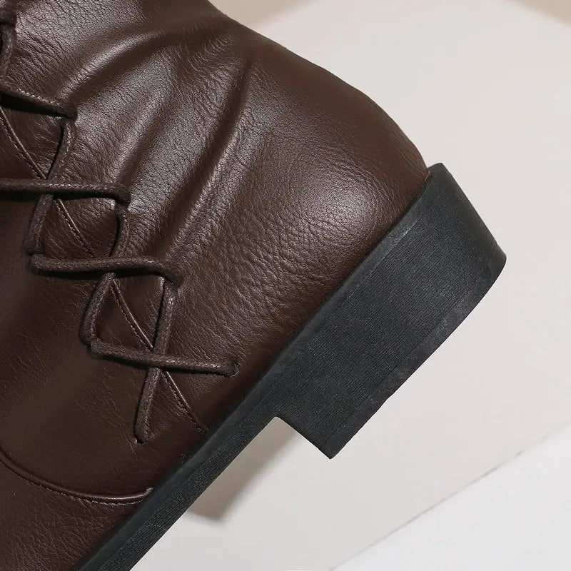 Retro Cross-Tied Flat Mid-Calf Costume Boots for Women