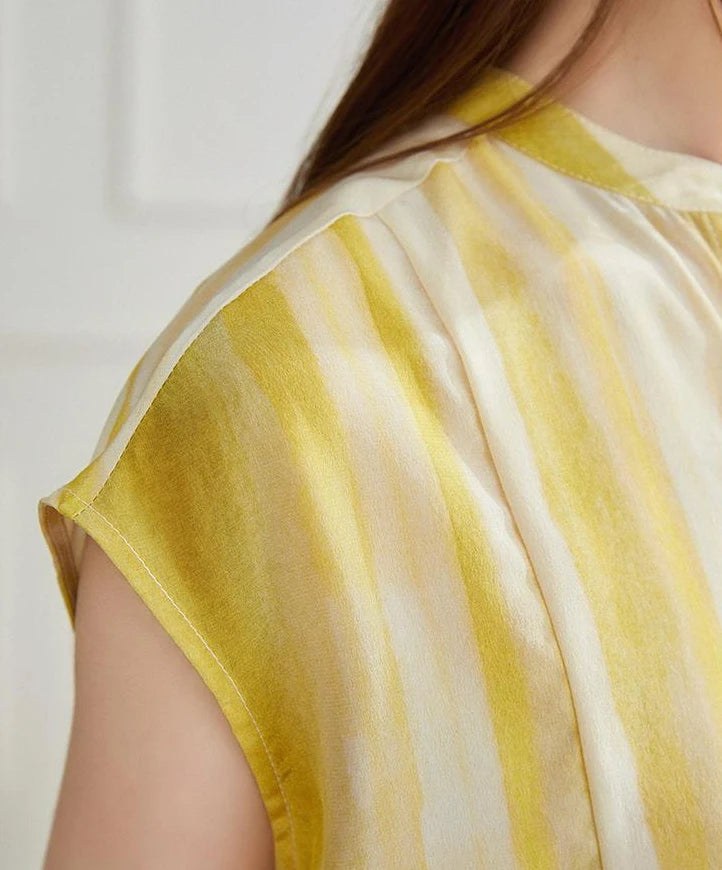 Women's Shirt and Blouse Chiffon Yellow Sleeveless Striped Female Tops Loose Summer Button Up Y2k Fashion Sale of Pretty Xl M