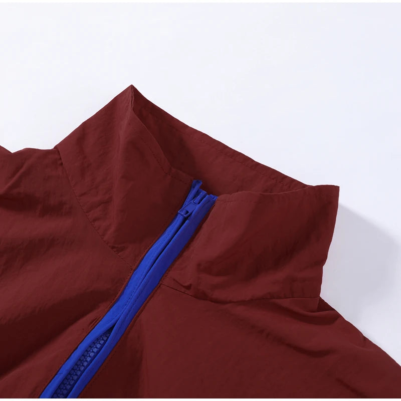 Contrast Half-Zip Stand Collar Short Jacket for Women