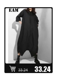 [EAM] Women Blue Pleated Hem Long Big Size Blouse New Stand Collar Long Sleeve Shirt Fashion Tide Spring Autumn 2025 1DH5707