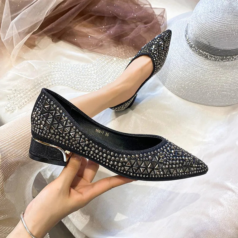 Sparkling Rhinestone Pointed Toe Ballet Flats for Women