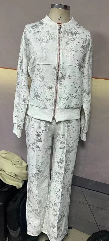 Two Piece Set Woman 2024 Summer New Streetwear Fashion Sequin Printed Zipper Casual Long Sleeves Hoodie and Pants Suit Female