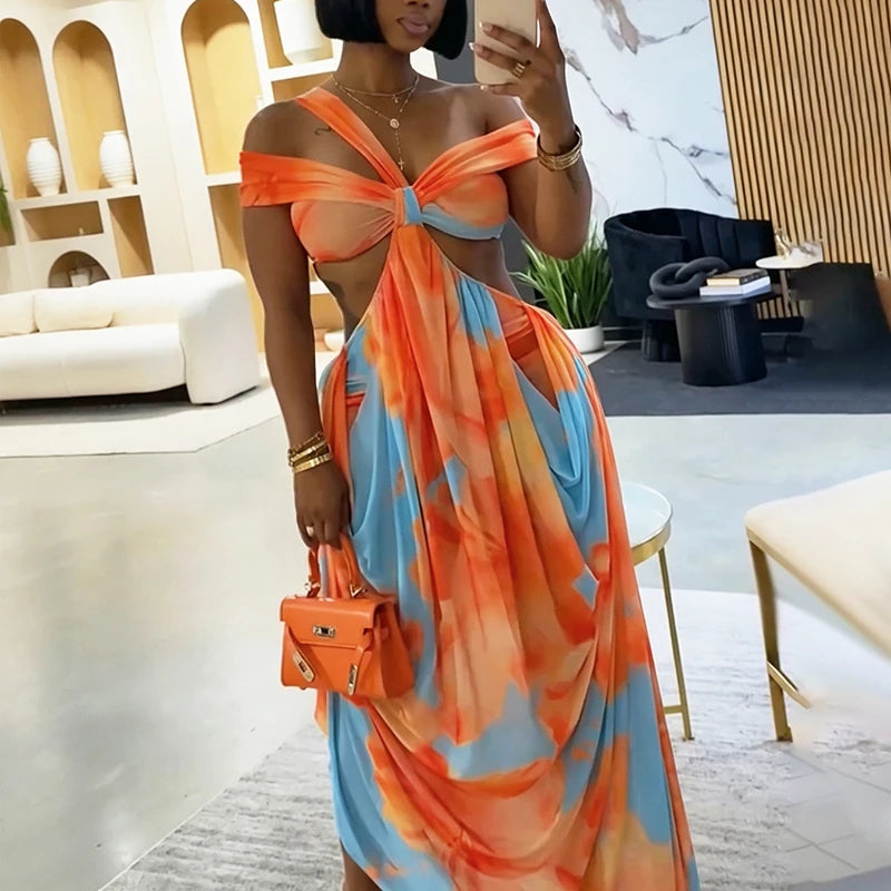 Wrap Pleated Bohemian Backless Maxi Dress for Women