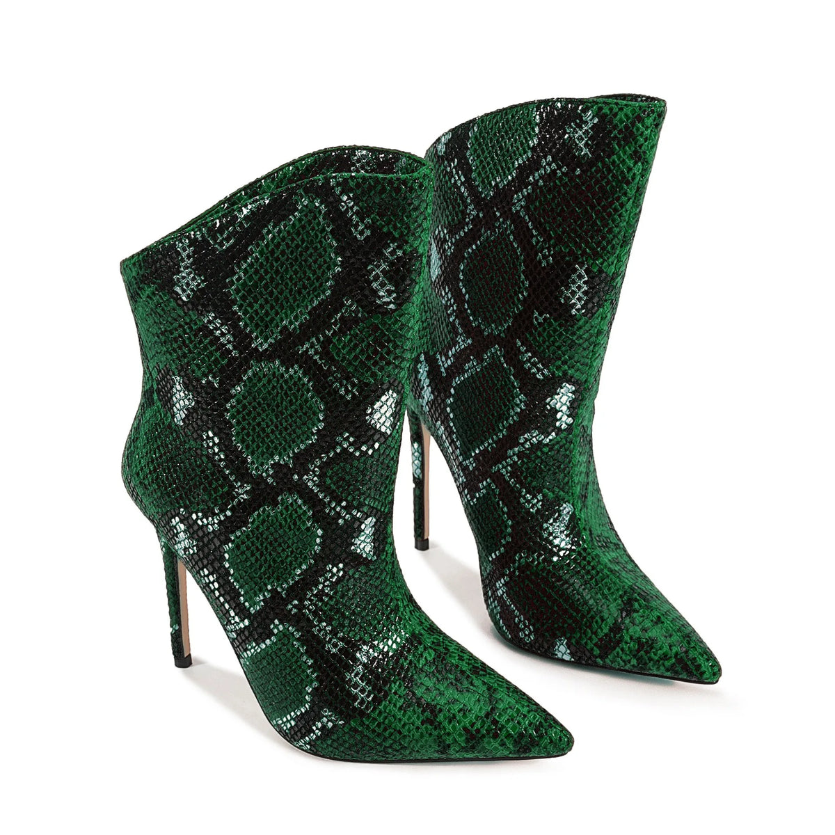 Green Patent Leather Pointed Toe Ankle Boots for Women