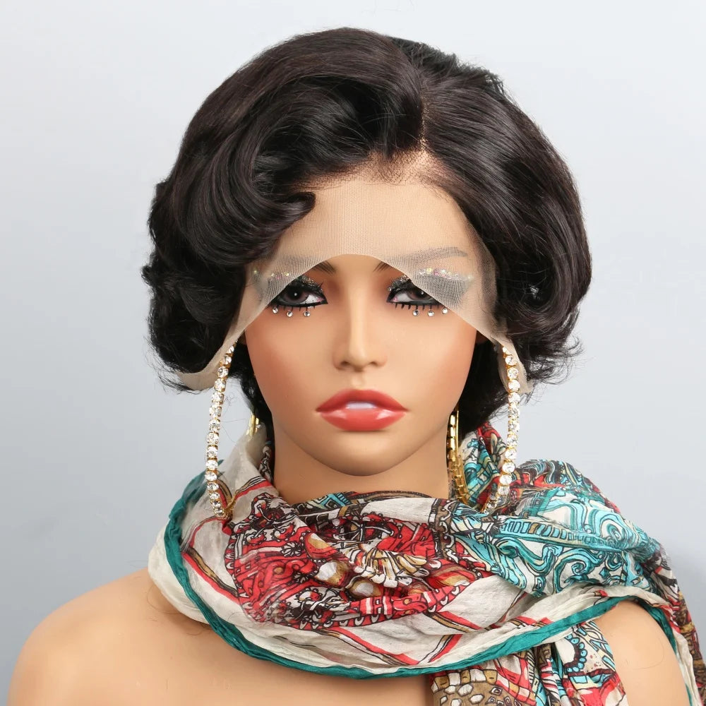 Short Curly Brazilian Human Hair Lace Front Wig for Women