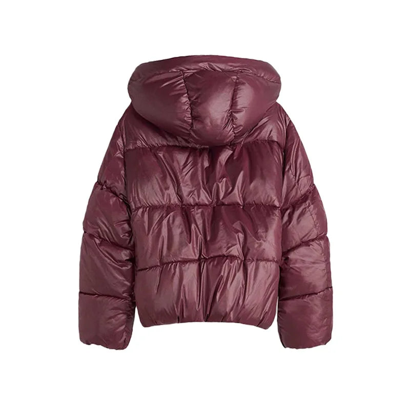 Women 's Down Jackets Vintage Hooded Single Breasted Puffer Full Sleeve Padded Cotton Coats Female 2025 Autumn Lady Streetwears