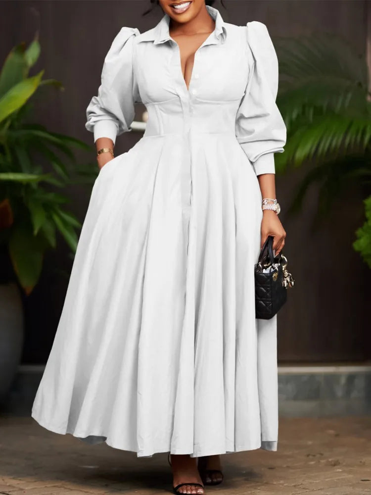 Plus Size V-Neck Long Sleeve Ankle-Length Dress for Women