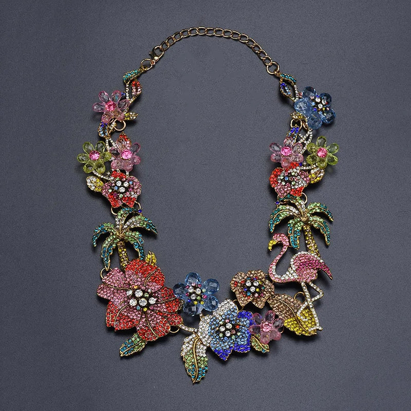 Colorful Rhinestone Flamingo Statement Necklace for Women