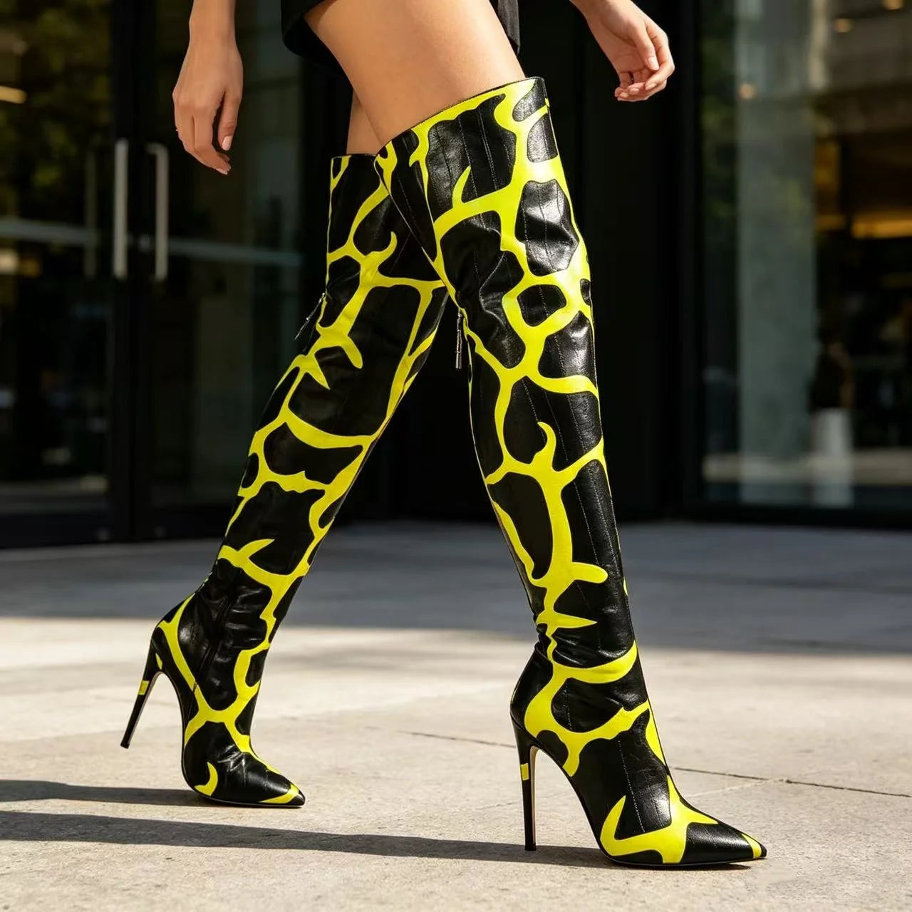 Sexy Striped Back Zip Over-the-Knee Boots for Women