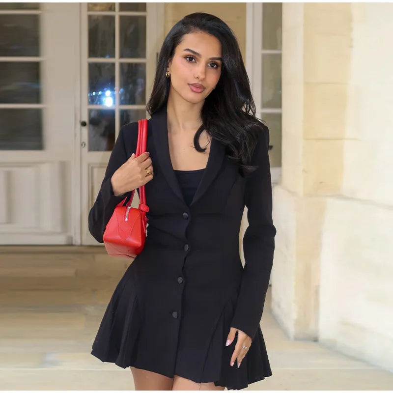 V Neck Pleated Patchwork With Long Sleeves Dress for Women