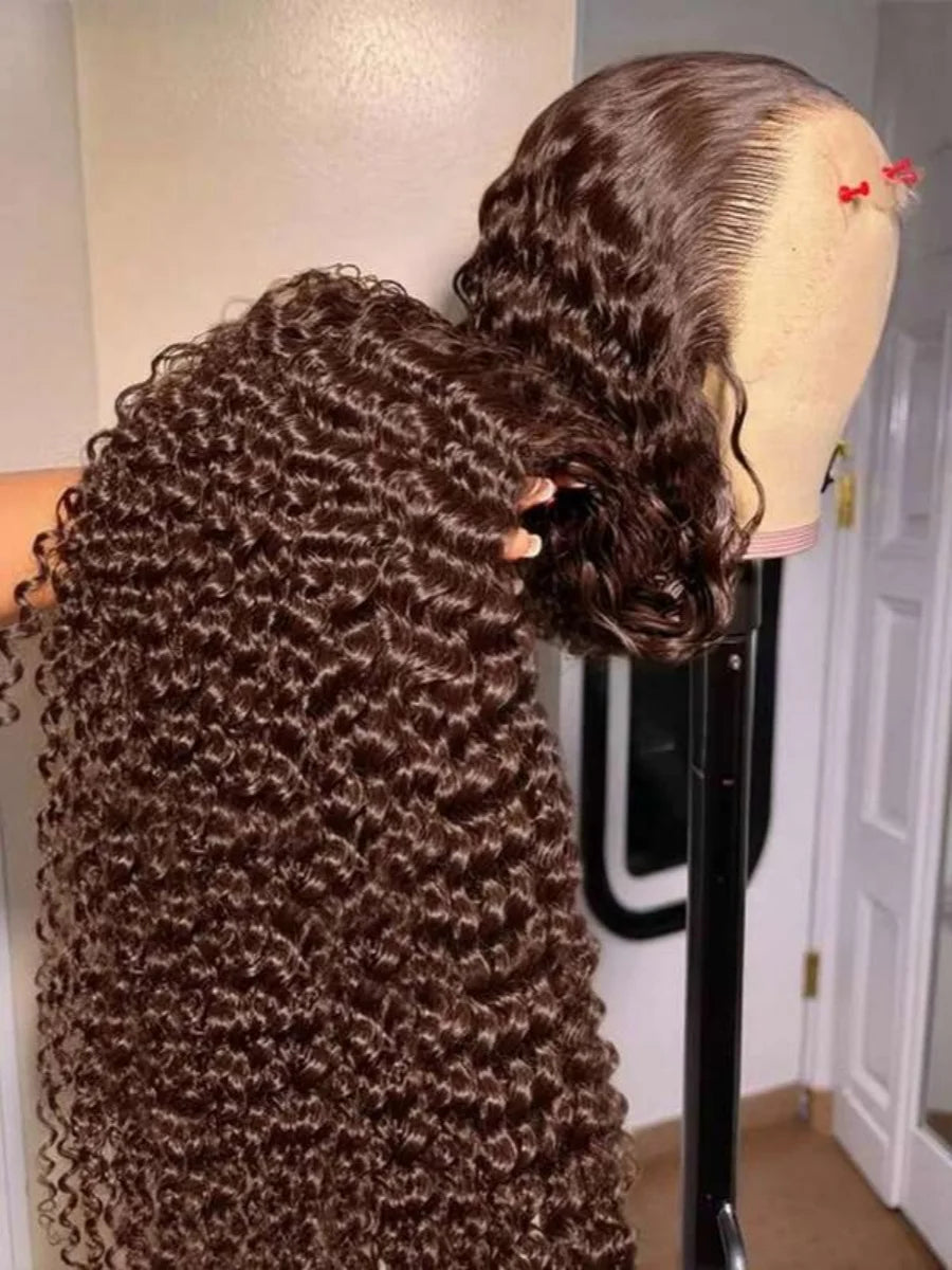 Curly Chocolate Brown Lace Front Human Hair Wig for Women