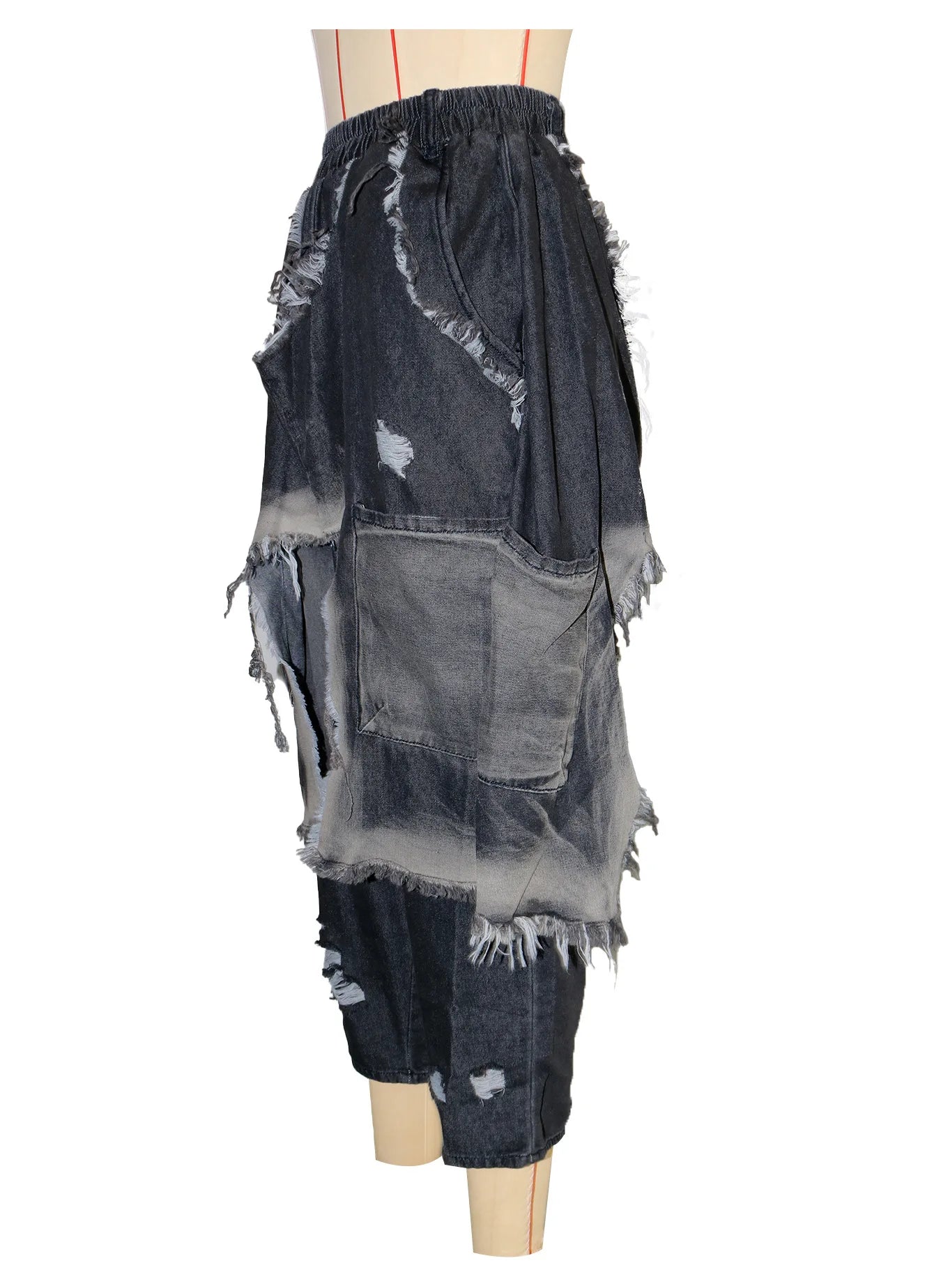 Drawstring Tie Dye Camouflage Ripped Harem Pants for Women
