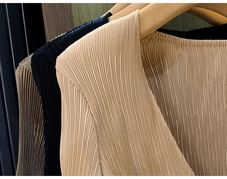 Elegant Lace Up Pleated Long Sleeve Coat for Women