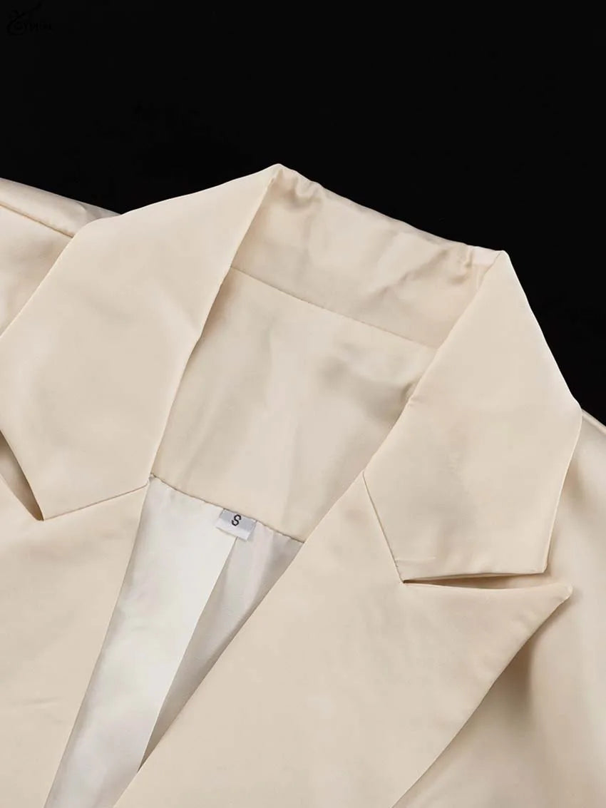 Oymimi Elegant Apricot 2 Piece Sets Women Outfit Fashion Long Sleeve Lace-Up Shirts And High Waist Straight Simple Trousers Sets