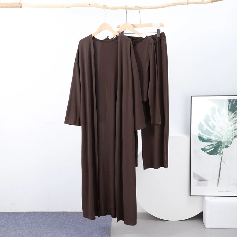 Casual Three Piece Shirt, Coat And Wide Leg Pants Set for Women