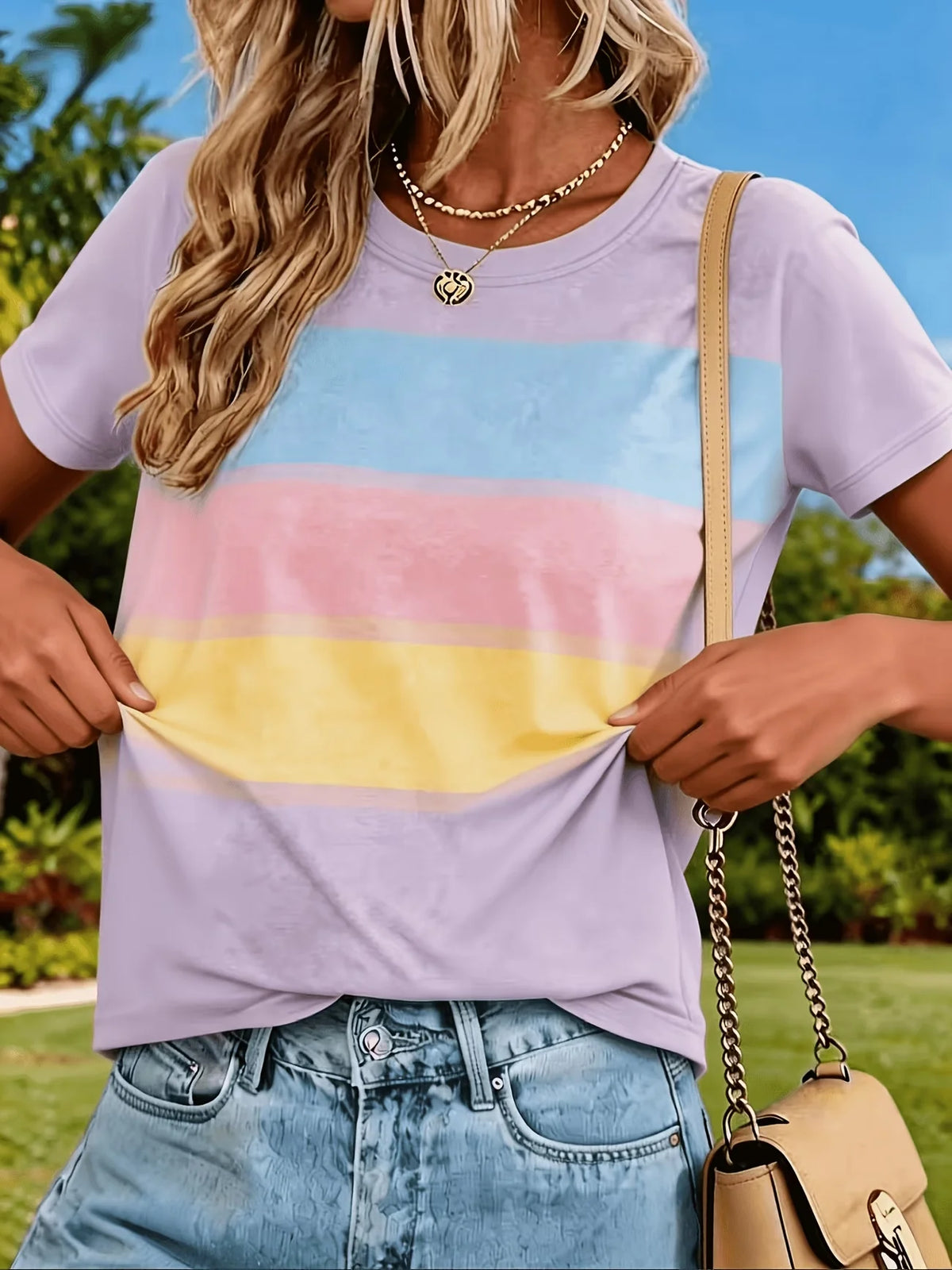 Casual Soft Oversized Rainbow Striped Tshirt For Women