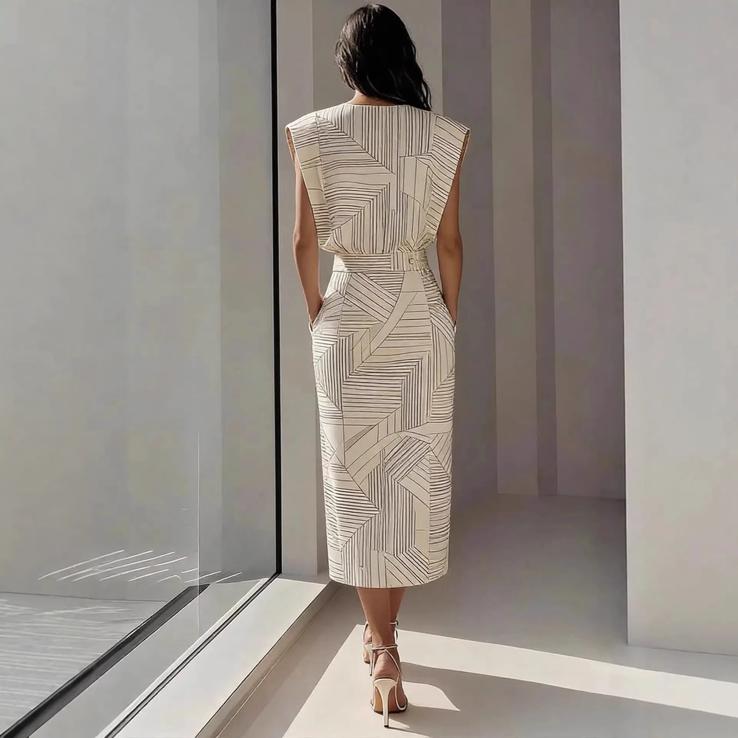 Elegant Print Sleeveless Vest Two Piece Skirt Set for Women