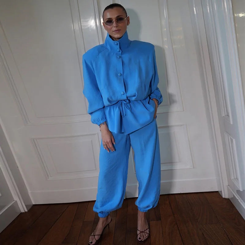 Ruffle Hem Jacket and Jogger Pants Two Piece Set for Women