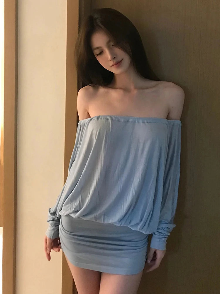 Backless Ruched Bat Sleeve Mini Dress