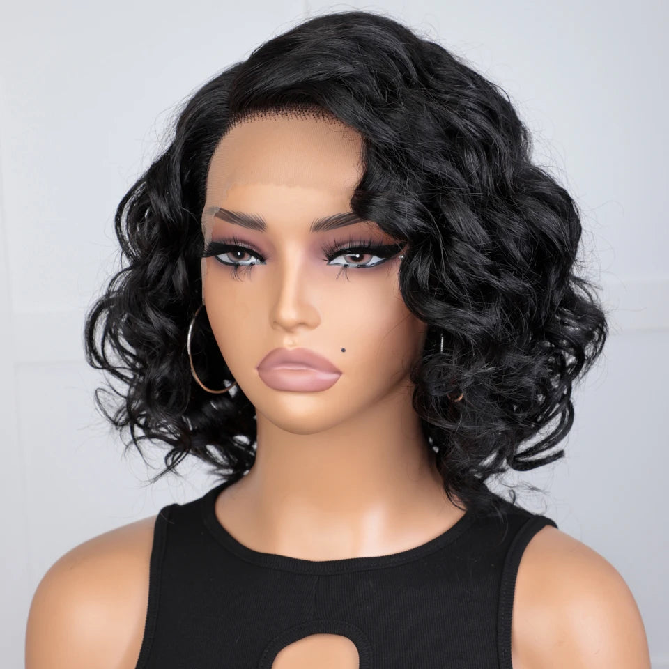 Short Deep Curly Bob Lace Front Human Hair Wig for Women