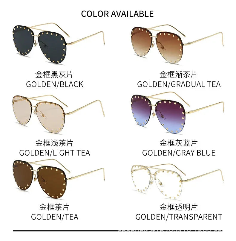 Oversized Rimless Gradient Pilot Sunglasses for Women