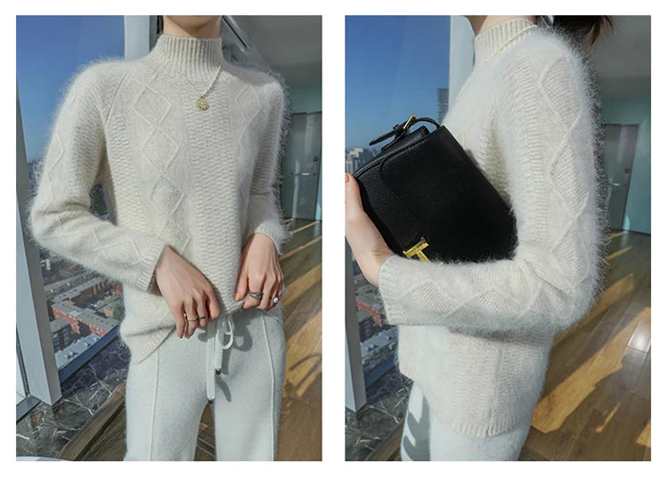 Floral Jacquard Long Sleeve High Neck Knit Sweater for Women
