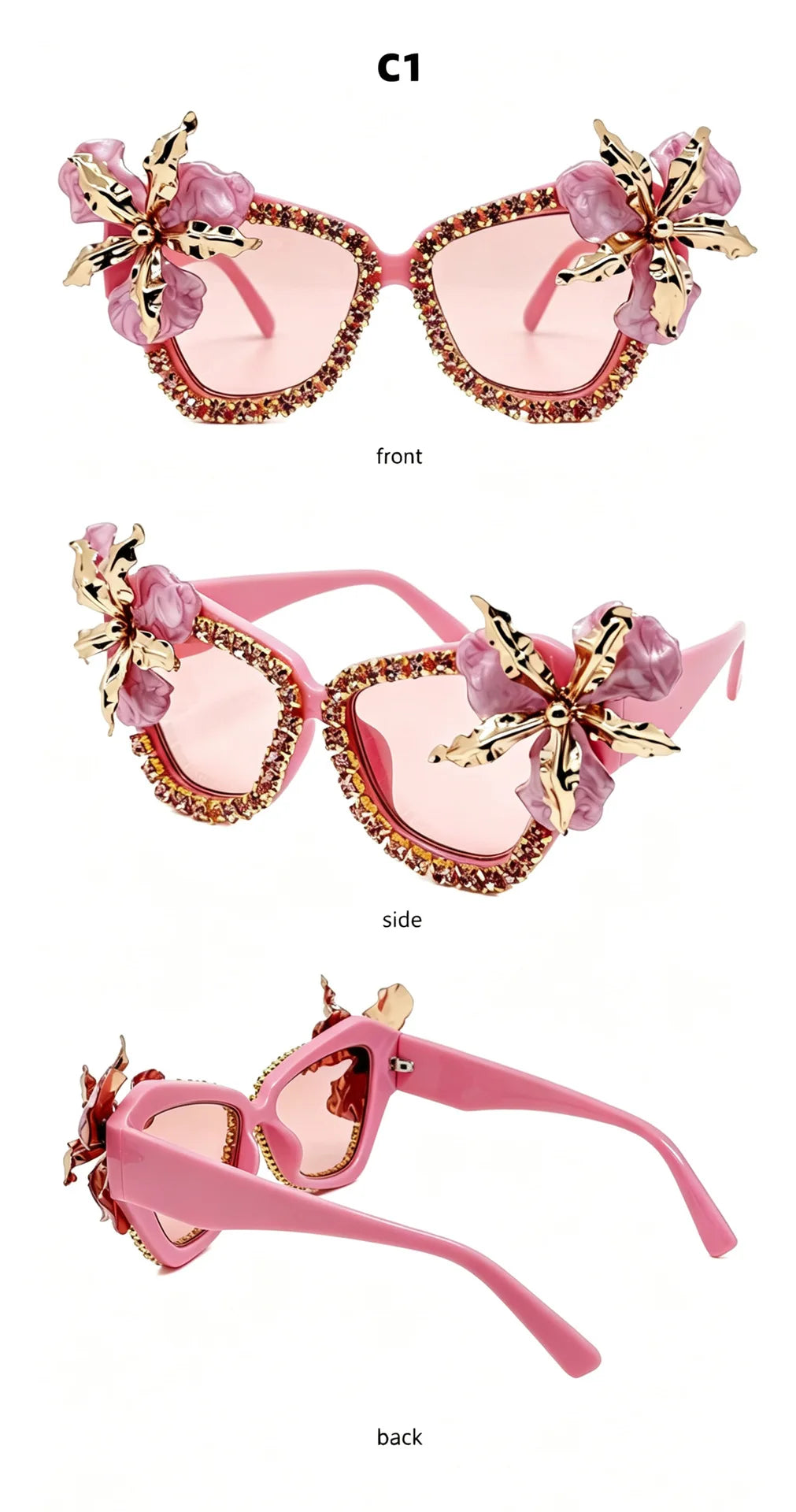 3D Flower Rhinestone Oversized Sunglasses