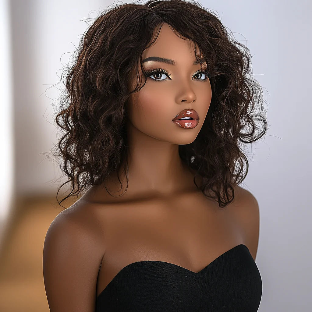 Natural Fluffy Curly Human Hair Short Bob Wig For Women