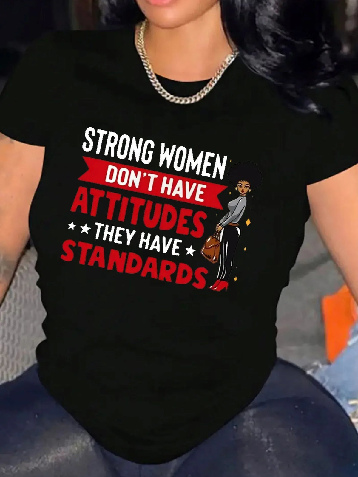 Soft Stretch Quote Print Graphic Casual Tee For Women