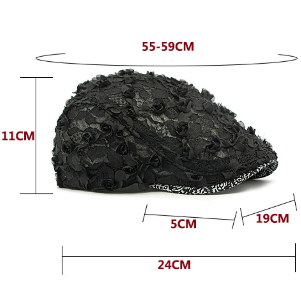 Spring Summer Floral Lace Mesh Beret Hat for Women