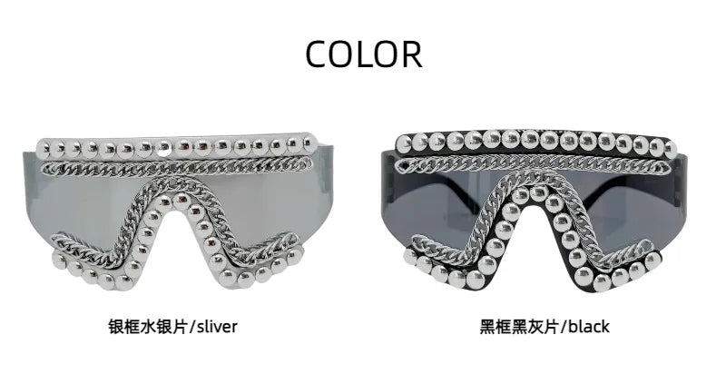 Oversized Rhinestone Chain Sunglasses