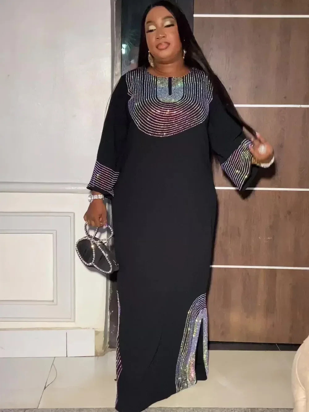 Beaded Chiffon Abaya Dress